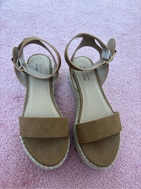 Women's Tan Espadrille Wedge Sandals - Ankle Strap